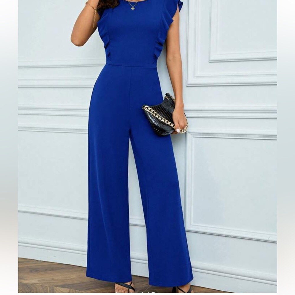 Elegant Blue Ruffle Jumpsuit